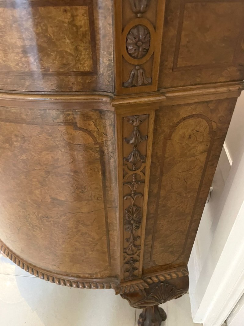 Outstanding Quality Large Antique Carved Burr Walnut Bow Fronted Sideboard - Image 14